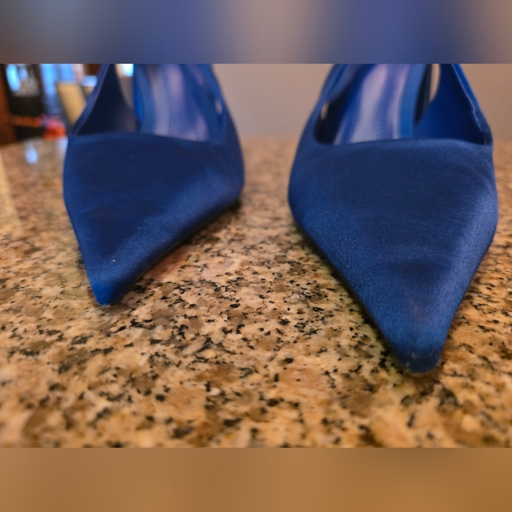 Zara Satin Pointed-Toe Slingback Heels in Royal Blue - Picture 6 of 6